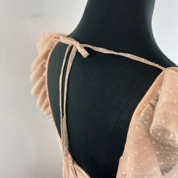 JILL Stuart Pink Sleeveless Ruffle Shoulder Polka-Dot Tulle Maxi Dress 4 6 NEW - Picture 12 of 15